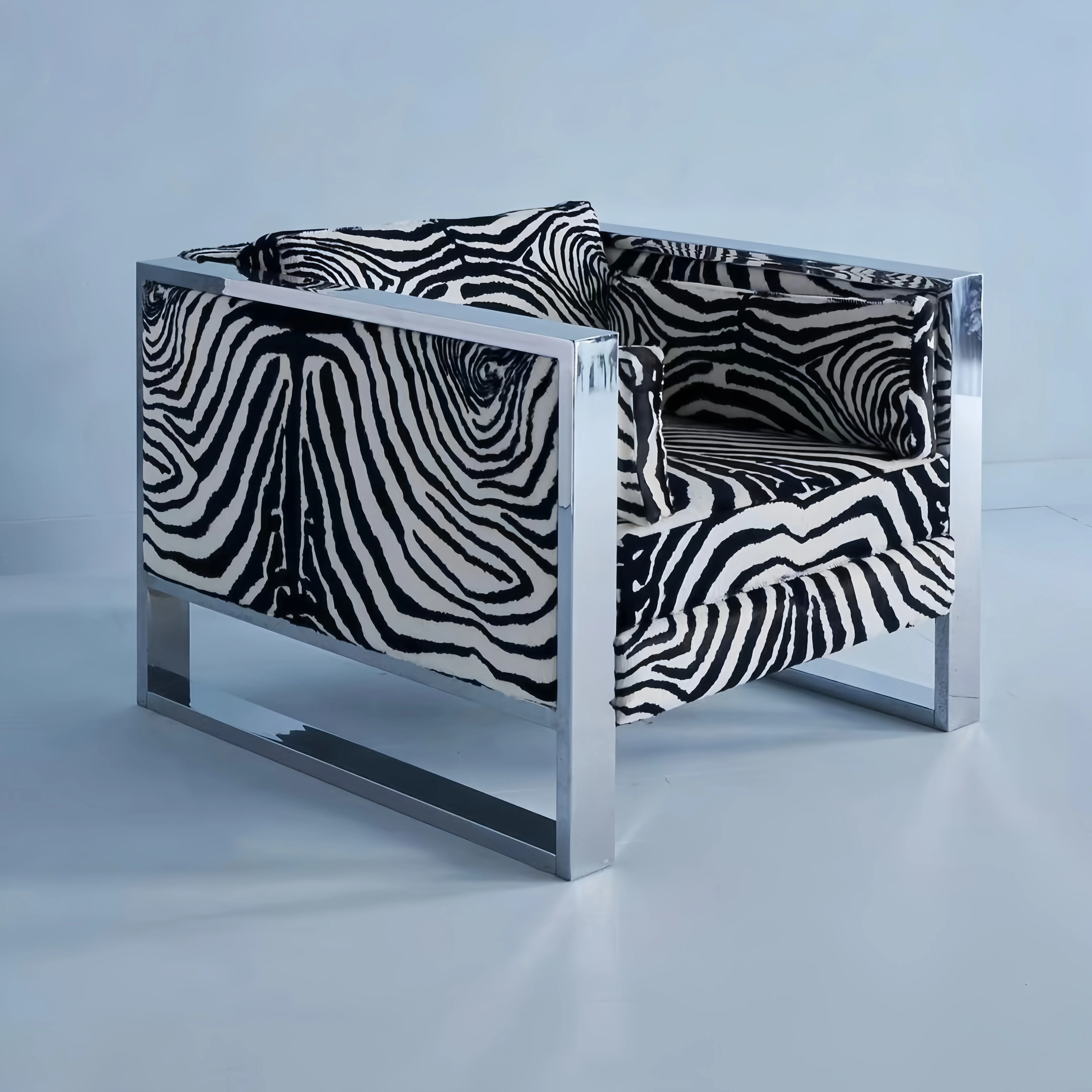 Direct Selling Designer Antique Zebra Pattern Leisure Chair Treasure Chair Stainless Steel Legs Single Living Room Sofa