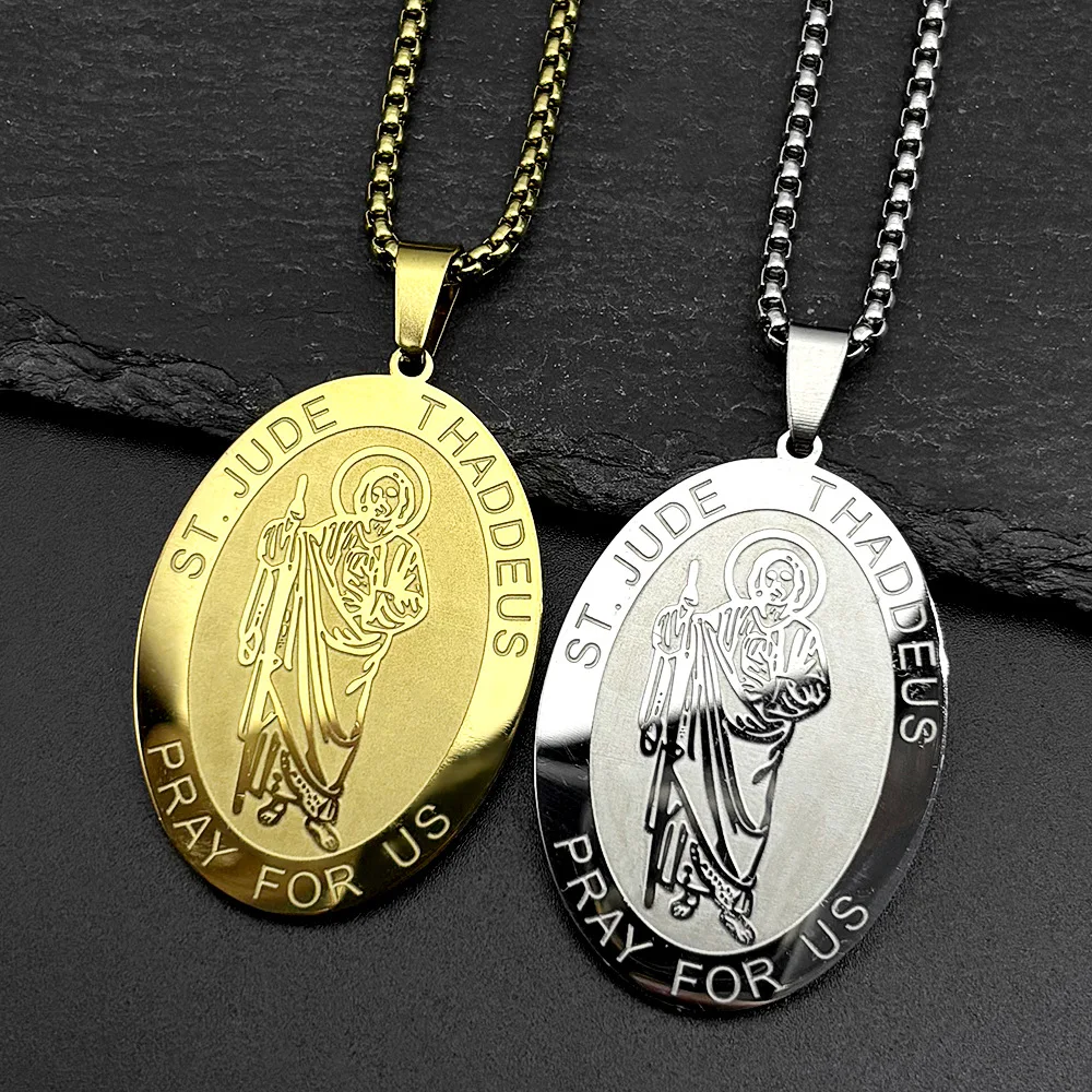 New San Antonio American Great Angel Prayer Circular Stainless Steel Necklace Silver Jewelry Elliptical Pendant Decorative Item