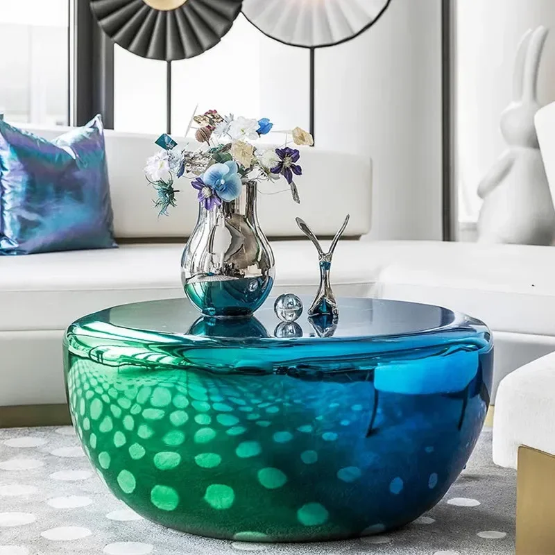 Modern sales office gradually change color electroplating coffee table FRP round side table model house light luxury art