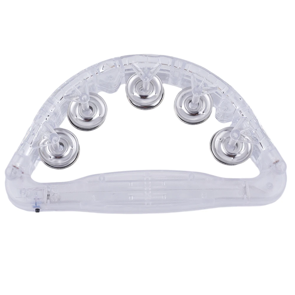 1pc Led Tambourine Plastic Metal LED Light Up Sensory Toy Flashing Tambourine Musical Instrument Shaking Toy 22x13cm Clear