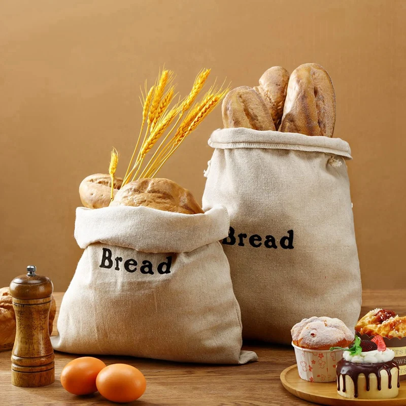 

3 PCS Bread Bags Burlap Reusable Drawstring Bread Bags As Shown Linen Handmade Food Storage