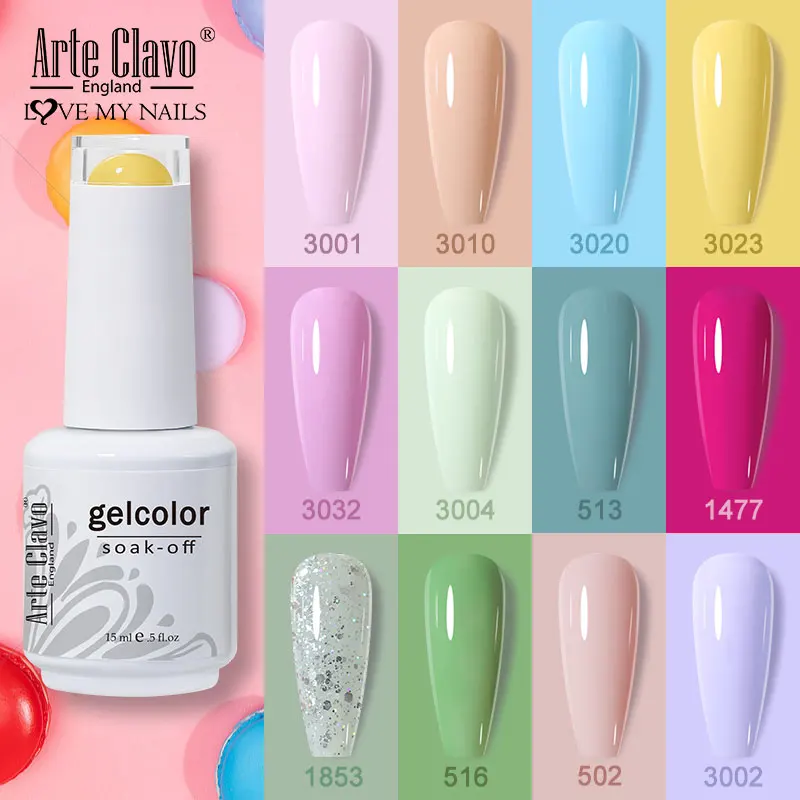 Arte Clavo-컬러 젤 매니큐어, 반영구 바니시, UV 네일 폴리쉬, 글리터 퍼플 레드, Led 램프, 탑베이스 코트, 네일 젤 디자인