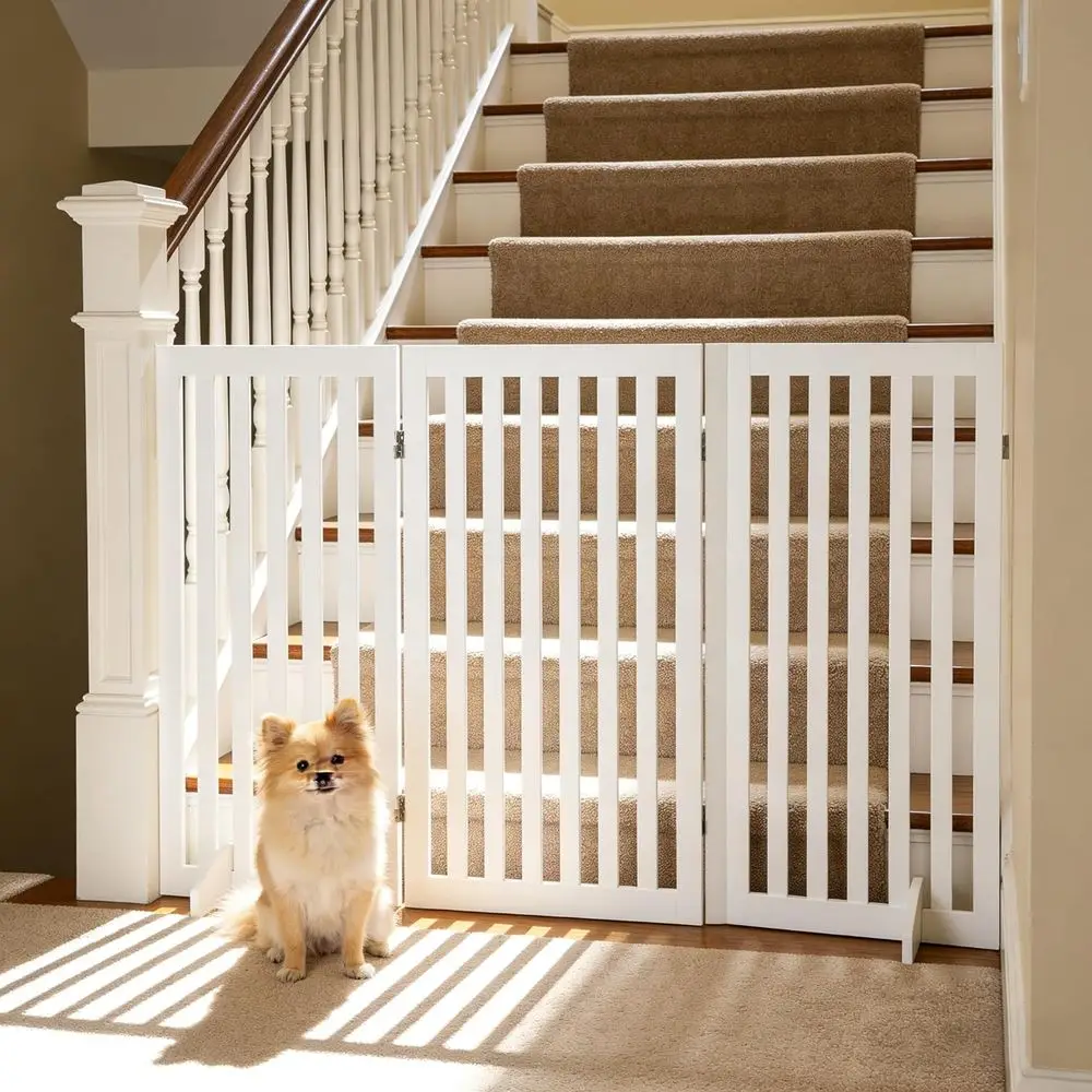 reestanding Pet Dog Gate 36 Inch oldable ence Indoor 3 Panel Extra Wide Wooden Dog Door or Stairs Hallways Doorways