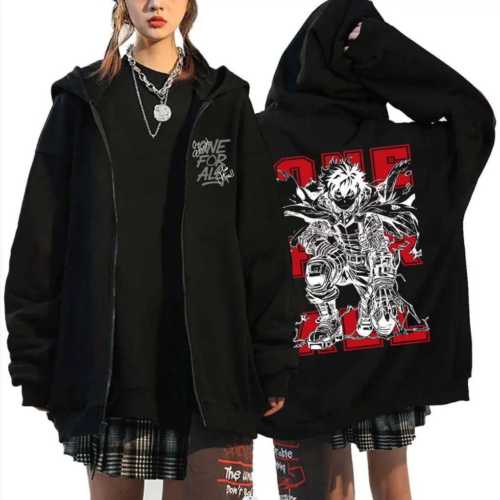 

Anime My Hero Academia Zipper Hoodie Midoriya Izuku One for All Zip Up Jacket Coat Men's Women's Manga Casual Oversized Hoodies