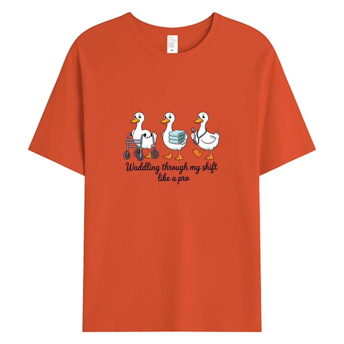 เสื้อยืดผู้หญิงผ้าฝ้าย 100% ลายกราฟิกพยาบาลห่านตลก เสื้อยืดโอเวอร์ไซส์แขนสั้นสำหรับฤดูร้อน เสื้อยืดผู้หญิง เสื้อผ้า