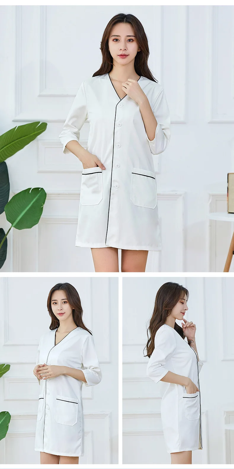 white Beautician tops plus size Salon grooming clothes Lab coat logo Black short beauty uniform dress spa uniform scrub uniform