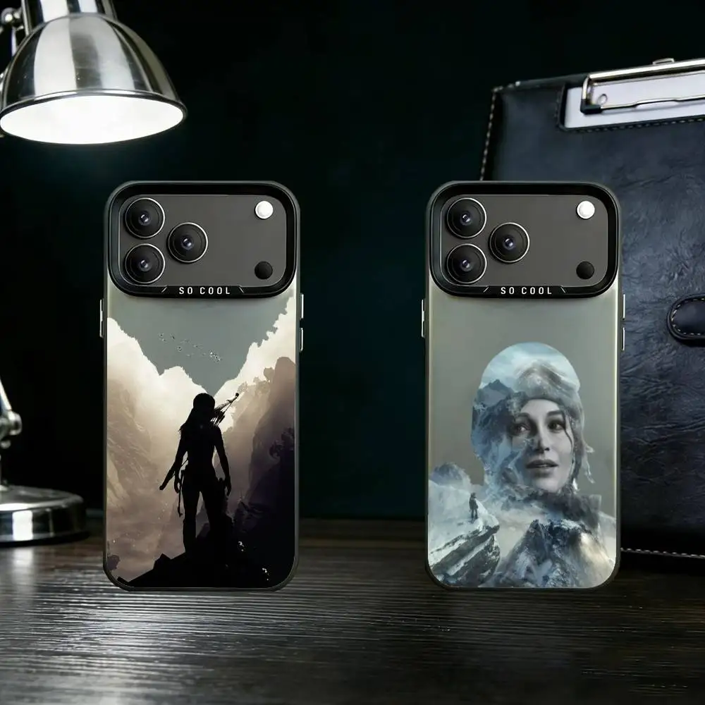 

T-Tomb Hot R-Raider Lara Croft Phone Case For iPhone 17 16 15 14 13 12 11 Pro Max Plus Silver Matte Black Cover