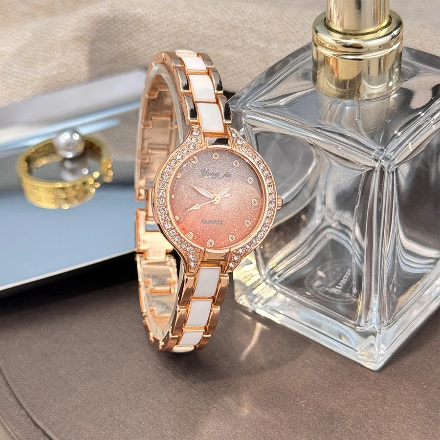 2025 novos relógios femininos de luxo alta qualidade mostrador redondo elegante rosa ouro relógios pulso vestido mão relógio quartzo