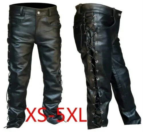 Streetwear Mens Faux Leather Pants PU Material Black Slim Fit Motorcycle Leather Trousers for Men