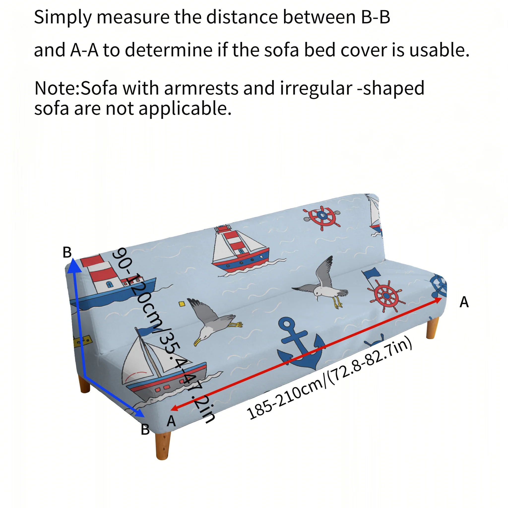 Armrest-free elastic printed sofa bed cover, cartoon arrangement pattern, dustproof machine washable sofa bed cover
