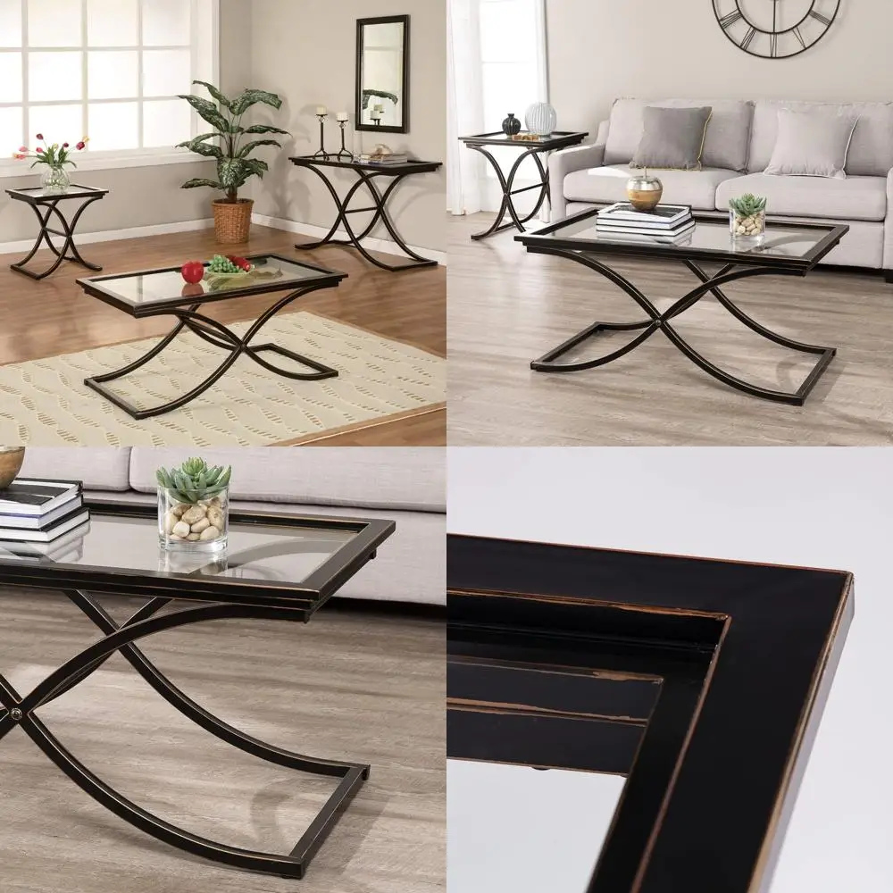 طاولة قهوة من الزجاج المقسى من النحاس الأسود المتعثر