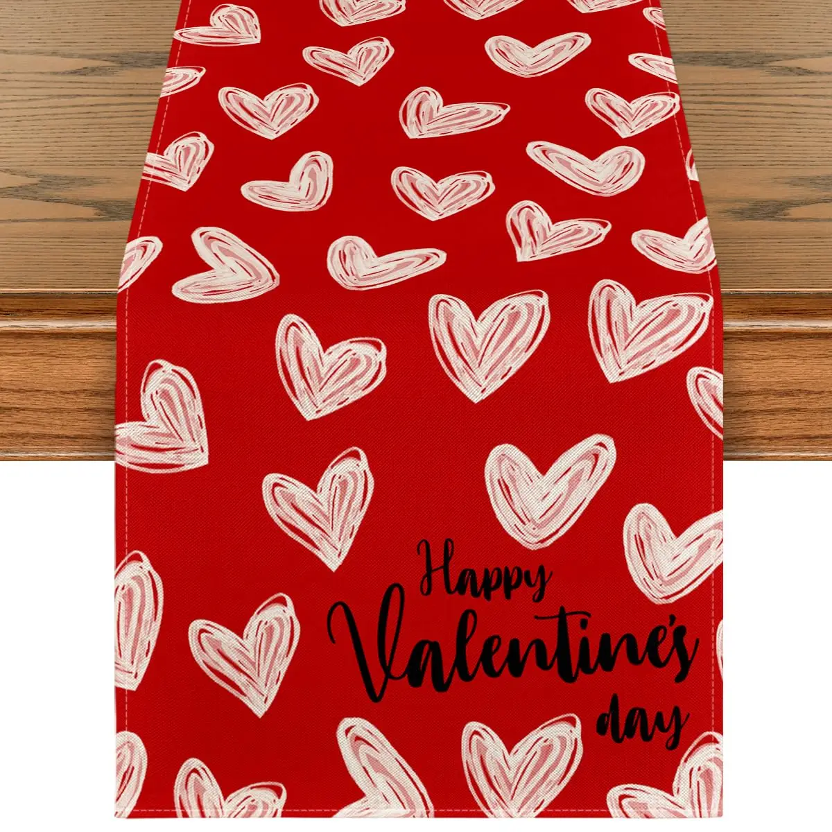 

Red Love Heart Valentine's Table Runner, Anniversary Wedding Kitchen Dining Table Decoration for Home Party Decor