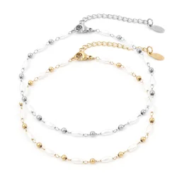 Fashion 304 Stainless Steel Anklet White Imitation Pearl Bead Chain Lobster Clasp For Women Gifts 23.5cm(9 2/8
