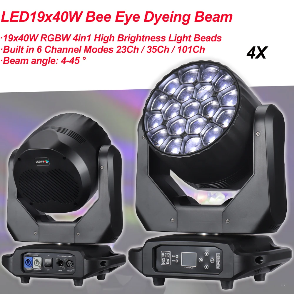 

4Pcs/Lot LED Bee Eye Beam Moving Head Lighting Zoom Light RGBW Wash Effcect Light For DJ Party Disco Clubs Equipment Stage Light