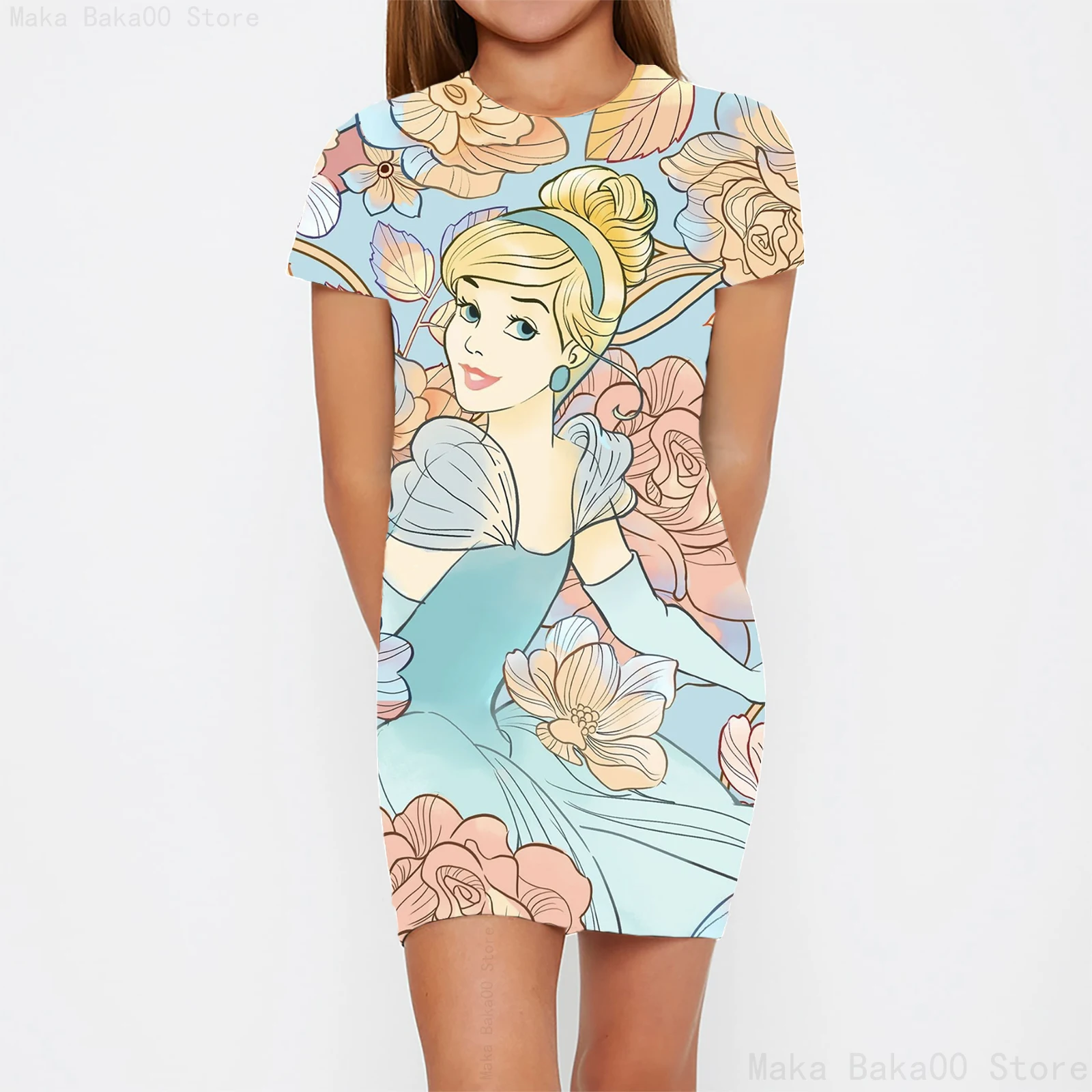 Cinderella Disney print summer hot sale girls short sleeve skirt cute casual simple cartoon pattern dream dress