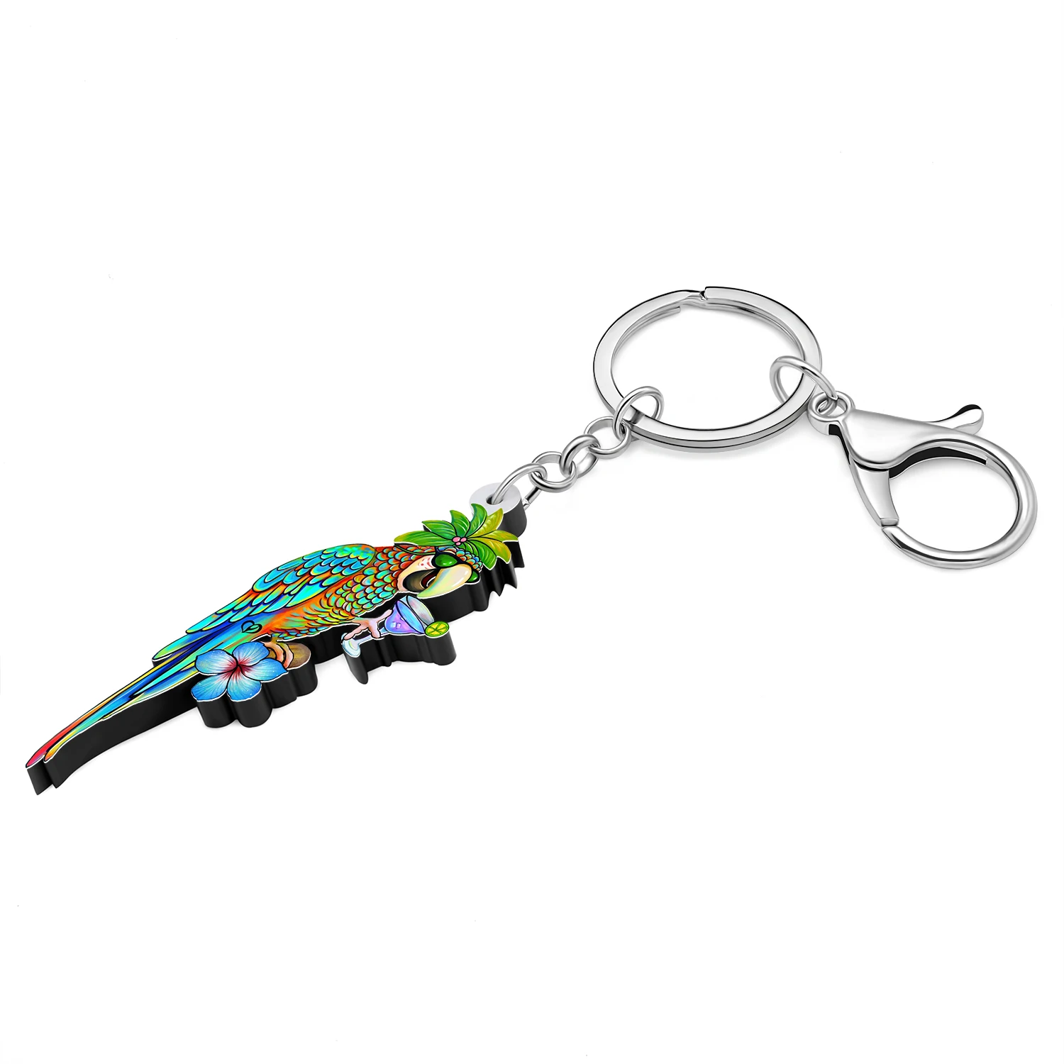 BONSNY Acrylic Flower Macaws Parrot Keychains Charms Car Purse Key Gifts Bird Keyring Fashion Jewelry For Women Girls Kid