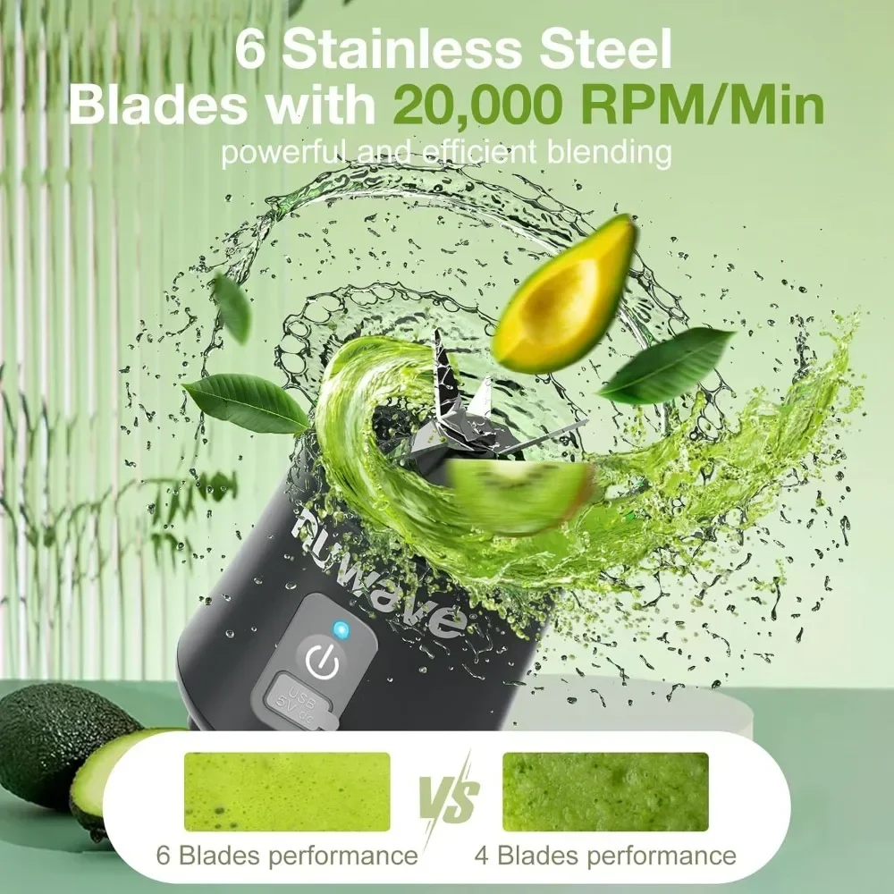 

Portable Blender 16oz, 300W Rechargeable, 6 Blades for Smoothies & Shakes, Leak-Proof BPA-Free, Gym Kitchen Office Use