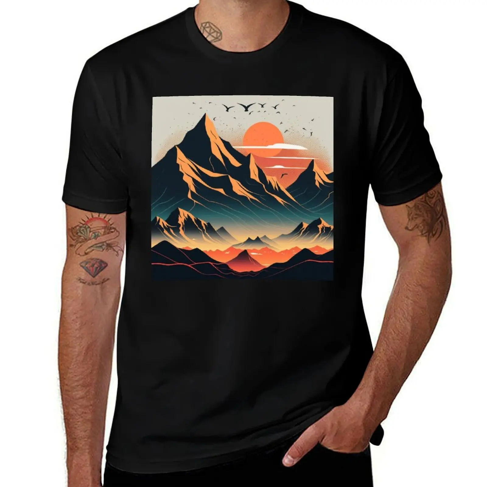 Retro Futuristic Mountain T-Shirt Active Wear Sports for Men T-Shirt