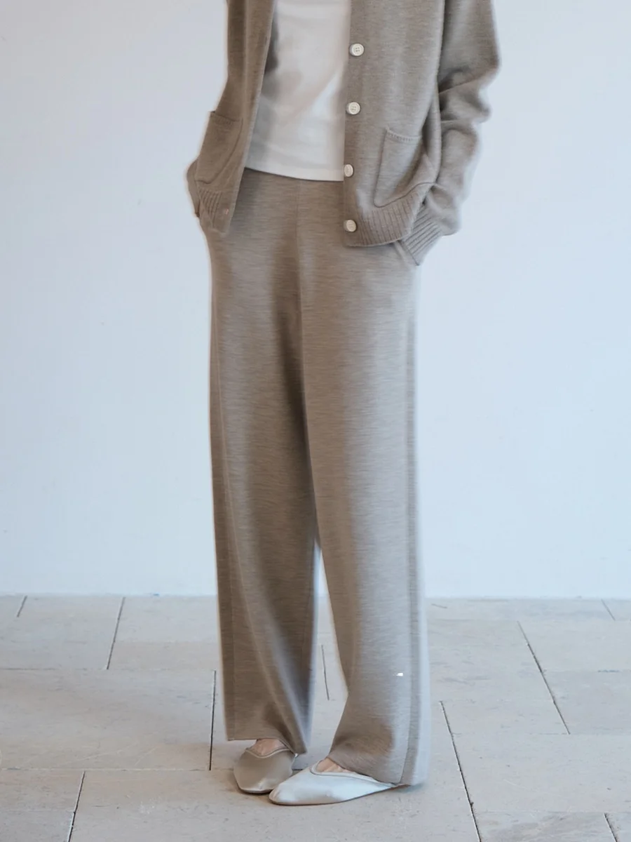 

Брюки Whitecube Casual из чистой шерсти с широкими штанинами, на резинке, машинная стирка, защита от катышков, легкий уход, прямой крой, трикотажные