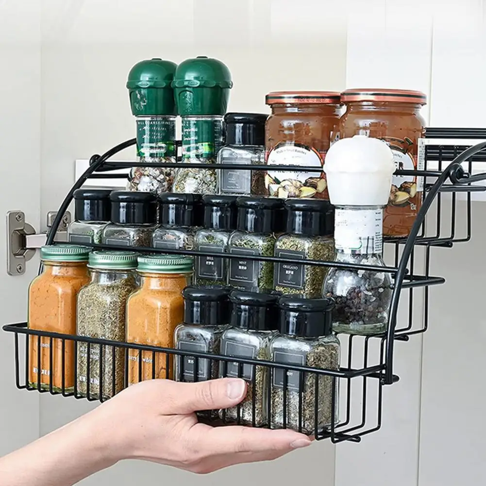 Retractable Spice Stand 3-tier Kitchen Spice Rack Organizer Capacity Retractable Storage Shelf Strong Load-bearing Seasoning Jar