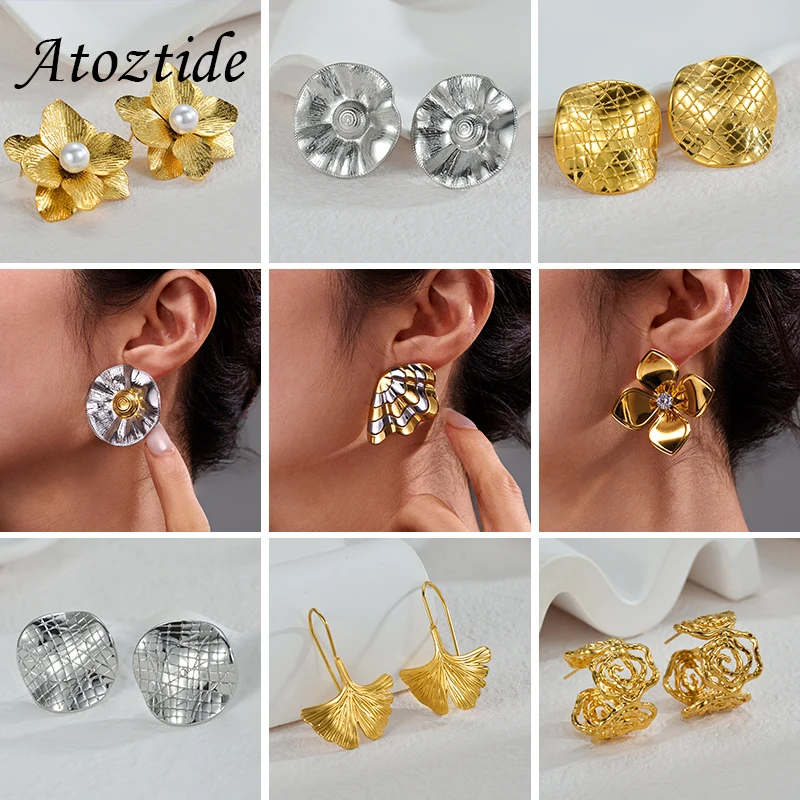 

Atoztide Multiple Styles Exaggerated Flowers Earrings for Women Stainless Steel Irregular Double Color Stud Earring Jewelry Gift