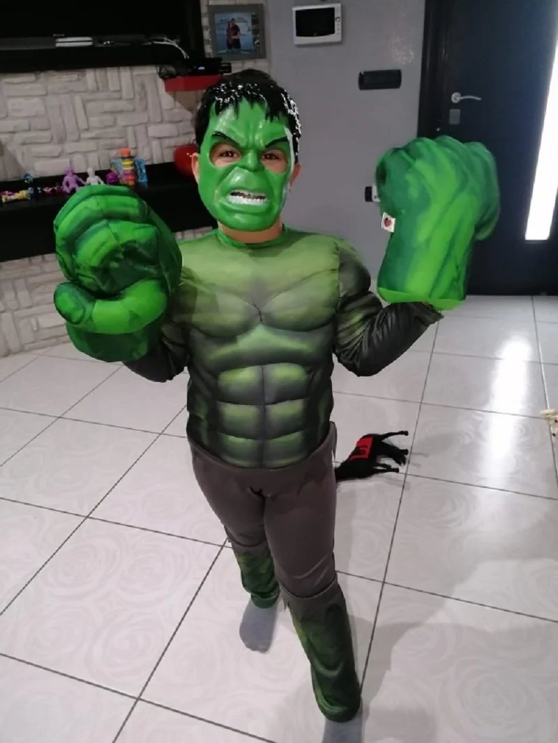 Child Green Giant Hero Muscle Halloween Costumes Fancy Boys Carnival Superheroes Hulk Cosplay Clothing Mask Kids Christmas Gifts