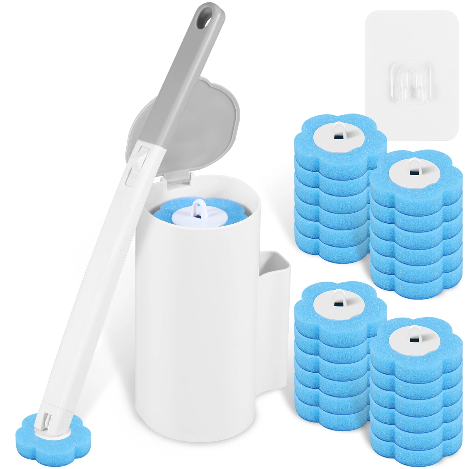 Toiletborstel en houderset met wegwerp navullingen, vervangende borstelkop, reinigingsset, badkamerreinigingsborstel, WC-accessoires, gereedschap