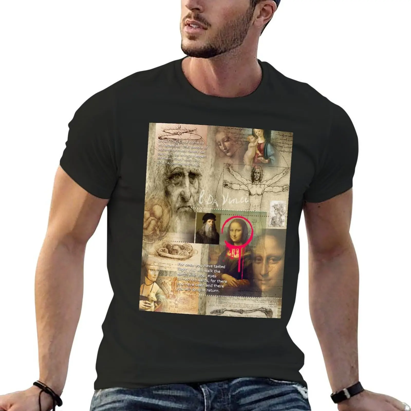 

da vinci T-Shirt customizeds hippie clothes heavyweights black t-shirts for men