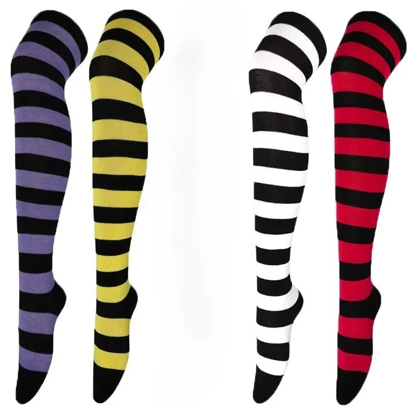 Women Girls Long Stripe Japanese Anime Exotic Socks Tight High Over Knee Cotton Long Tall Knee High Stockings