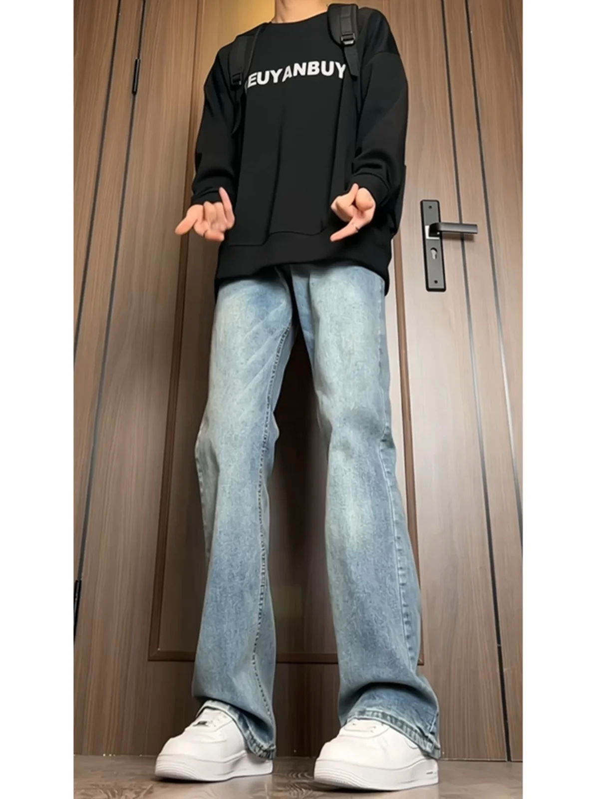 

Джинсы Cleanfit Light Blue мужские, прямые, зауженные, в стиле американского стритстайла, модные, брендовые, с эффектом стройности, расклешенные