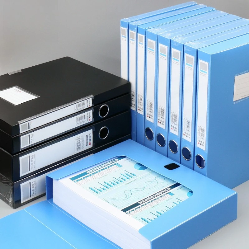 A4 File Storage Box Thickened for Office Contracts Blue Waterproof Large Capacity Non-Irritating Odor with Double-Sided Labels
