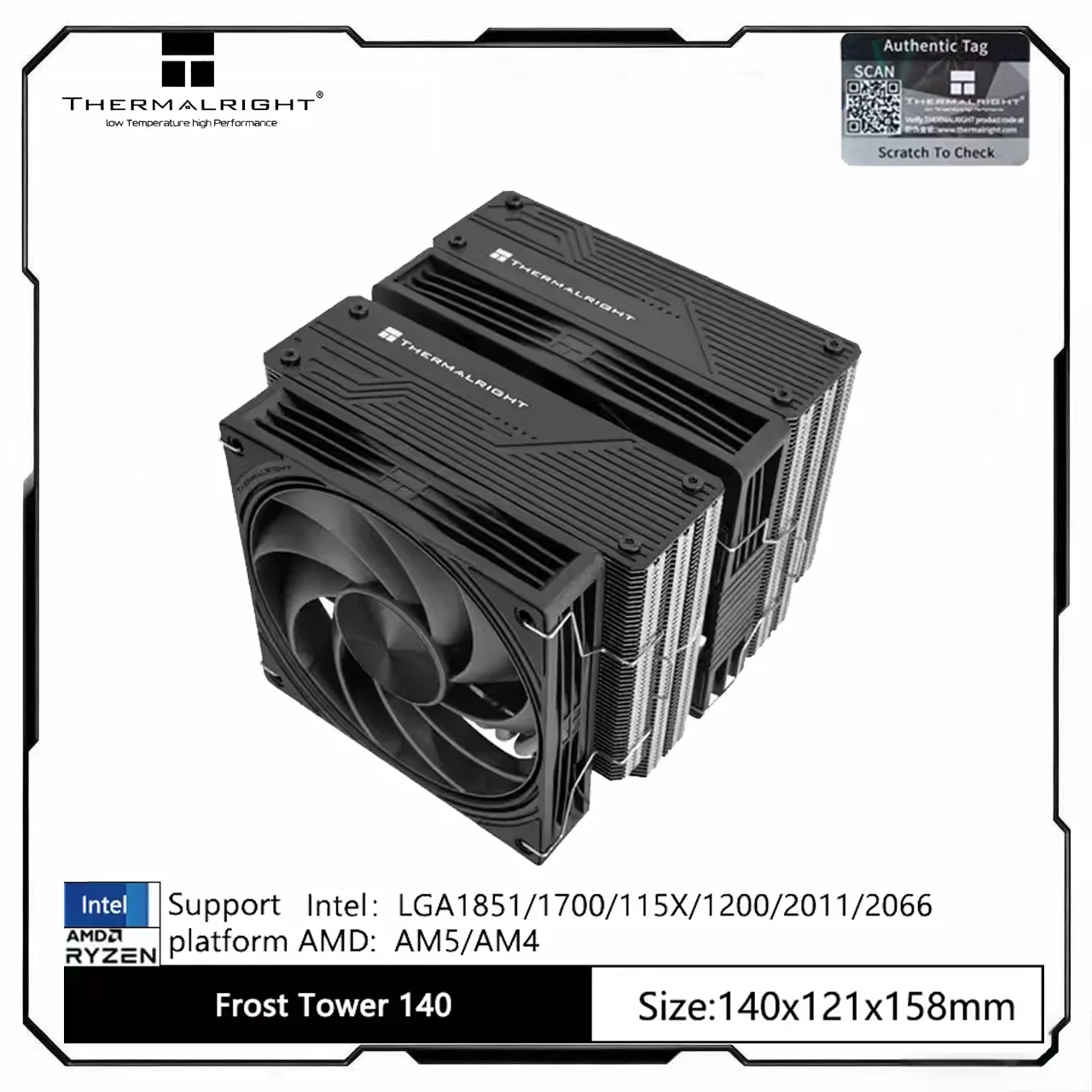 Thermalright FROST TOWER 140 블랙 CPU 공랭 쿨러 158mm 높이 듀얼 타워 듀얼 팬 히트싱크 7 히트파이프 & 열 발산 솔더