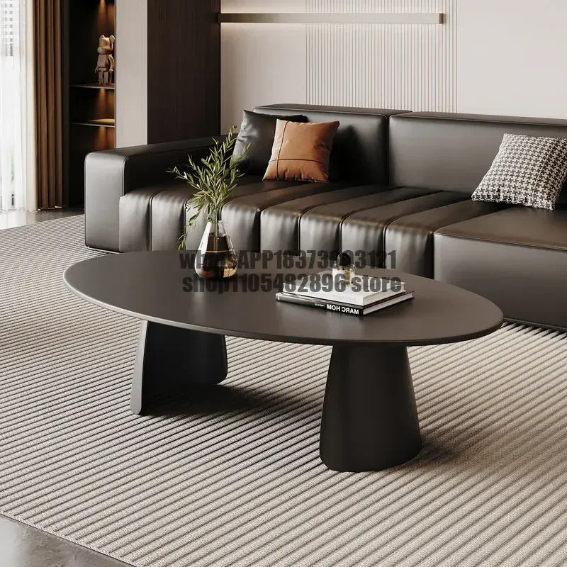 Small coffee table: Italian-style minimalist light luxury oval stone coffee table, living room small apartment