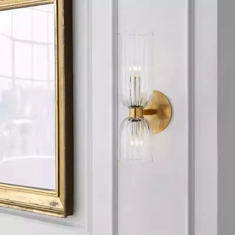 American retro all-copper wall lamp living room bedroom bedside lamp hotel bathroom mirror front decoration