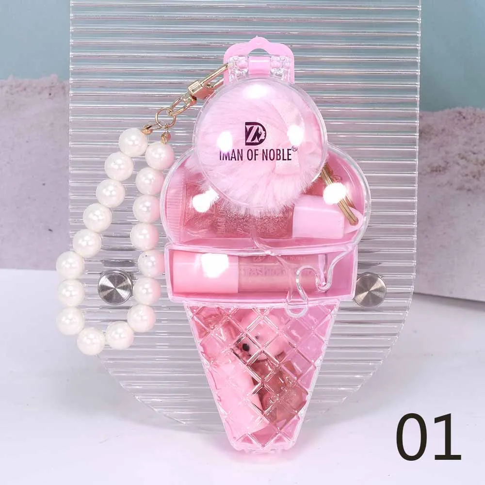 لطيف الآيس كريم الدب ملمع الشفاه مجموعة المفاتيح ملمع الشفاه للماء طويلة الأمد الفتيات الشفاه ماكياج