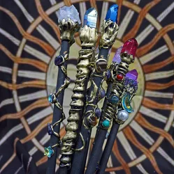 Colorful Point Crystal Witch Magic Stick Sun Moon Star Fairy Wand Prop Wood Stick Witch Crafts 1pc