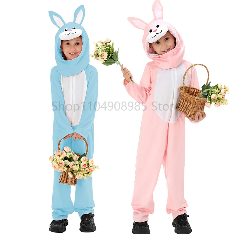 

Girl Pink Bunny Holiday Fancy Dress Up Stage Performance Animal Outfit Boy Rabbit Costume Blue for Children