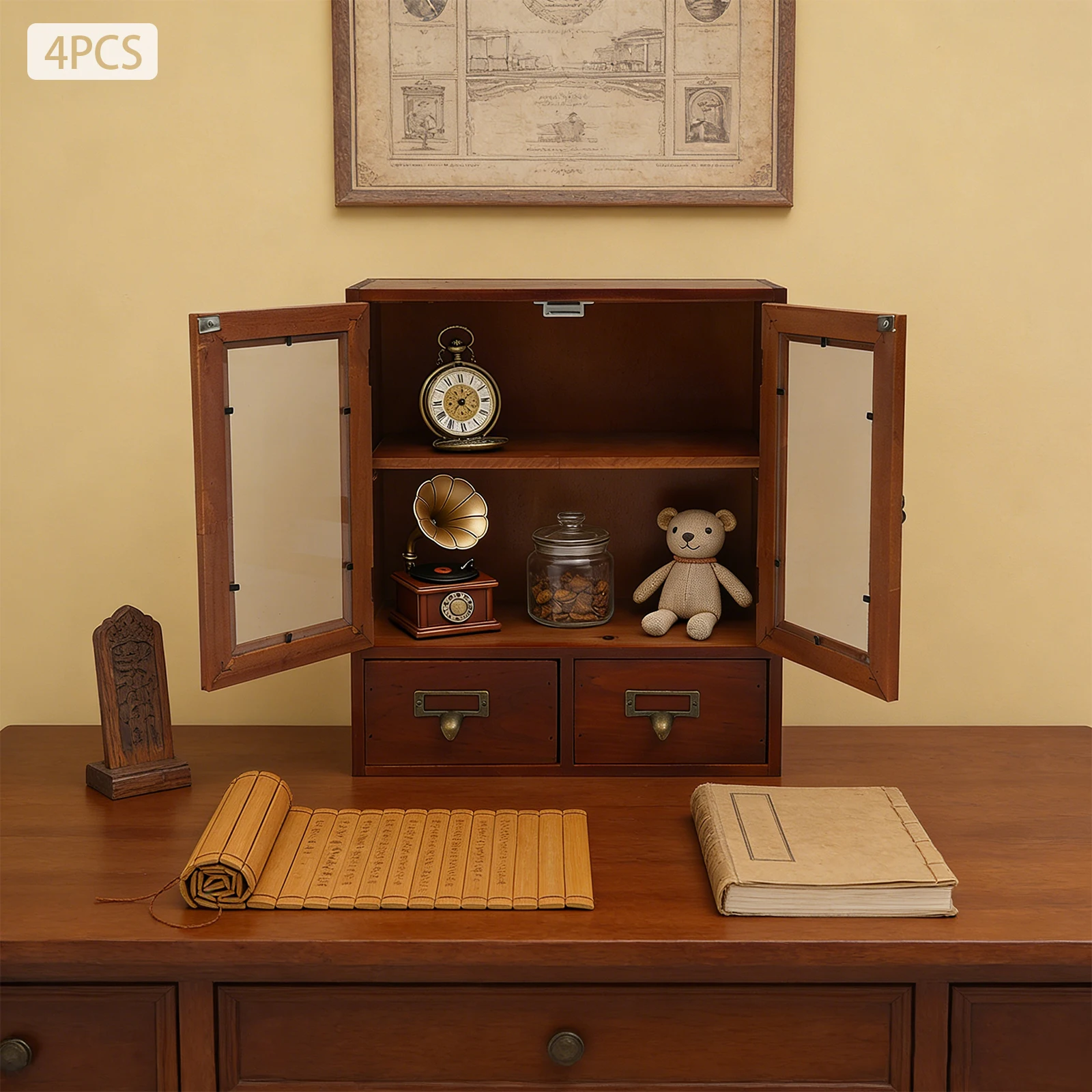 

Set of 4 Mini Cupboards,Double-door Storage Cupboard,Pantry Storage Cabinet, Wood Cabinets With Doors And Shelves