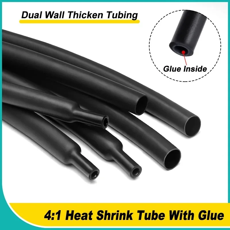 Black Heat Shrink Tube with Glue  Dual Wall Thicken Tubing Shrinkable Cable Protector Sleeve  Organizador De Cables