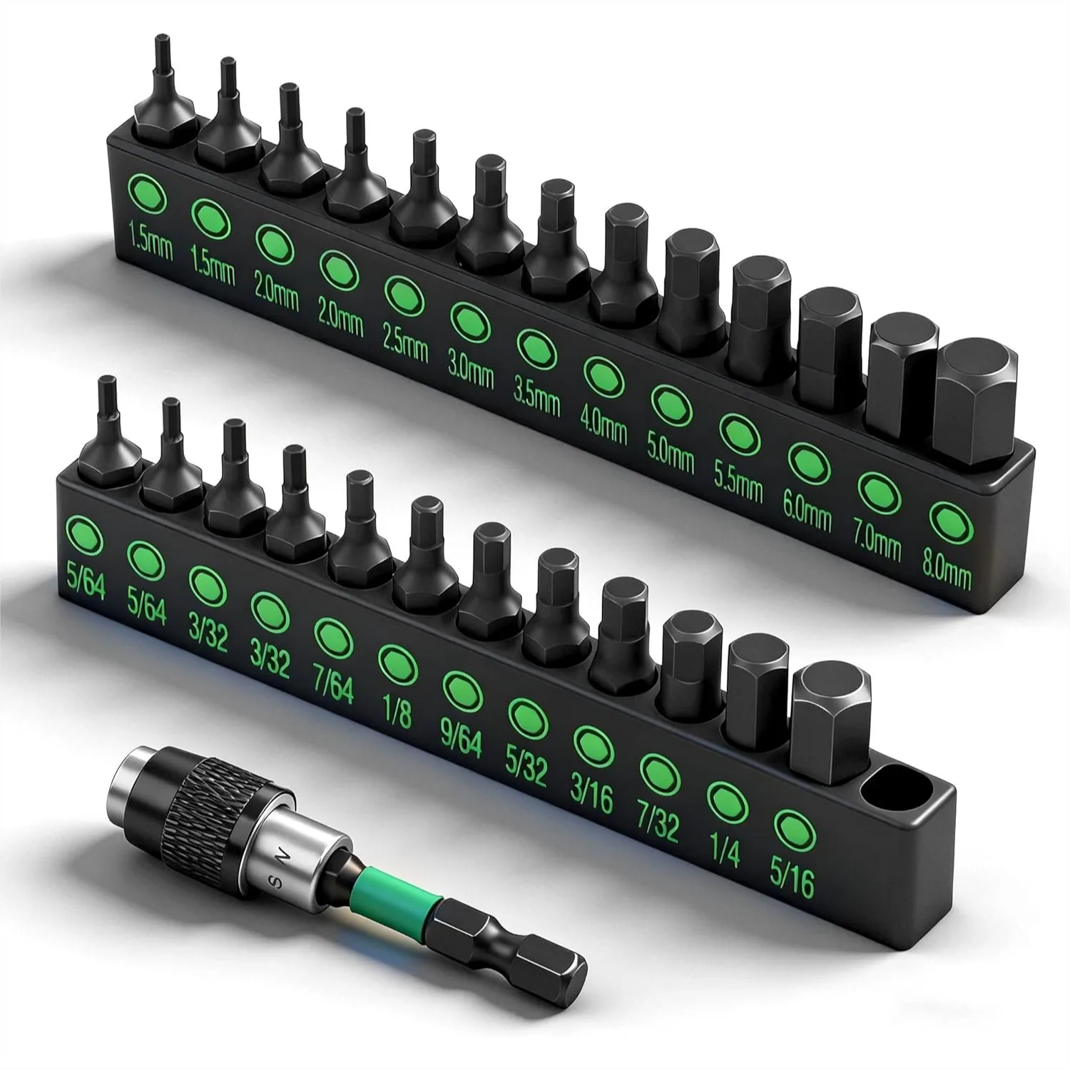

26-Piece Hex Allen Wrench Drill Bit Set with Quick Change Holder, S2 Steel, Metric and SAE Sizes