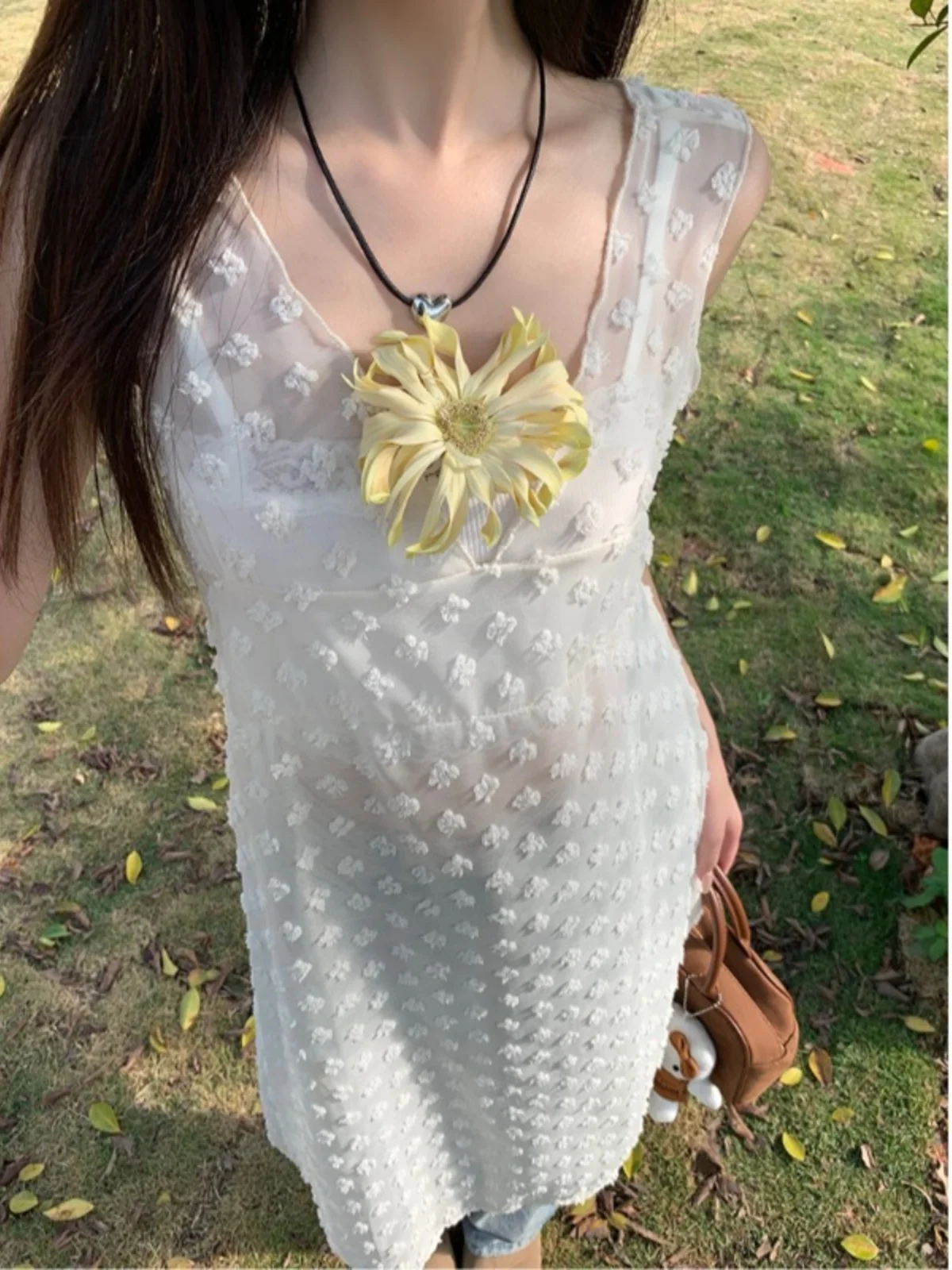 Vestido midi f estilo coreano com decote em V, flores 3D em relevo, em camadas, modelador de cintura, para a primavera...