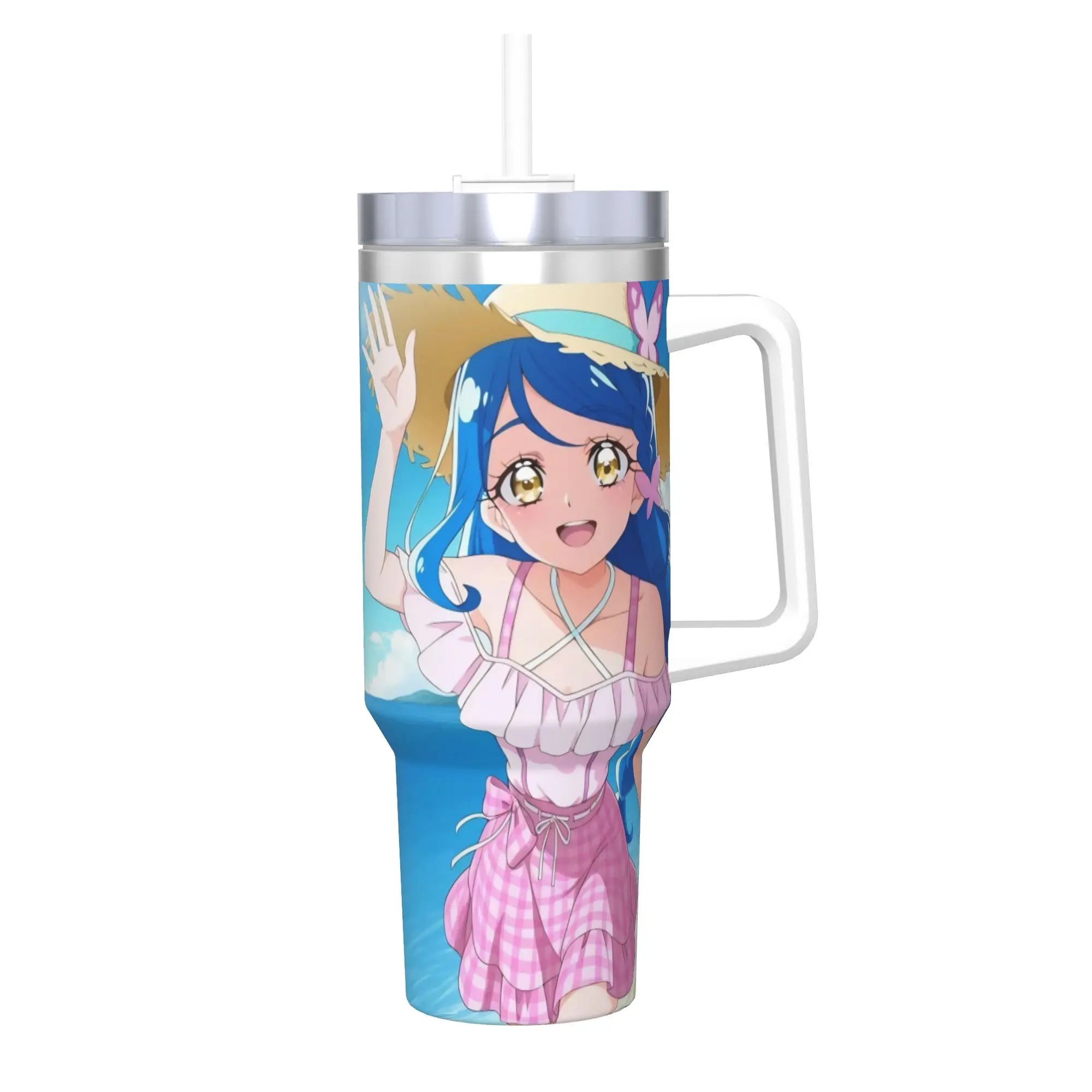Soaring Sky Pretty Cure Tumbler With Straw  Stainless Steel Tumblers Mug Double Wall Vacuum Insulated for Cold Or Hot 40oz