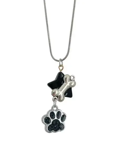 Black Pentagram Star Cat Paw Print Bone Pendant Necklace for Women Creative Fun Cool Cute Trend Jewelry Harajuku Y2k Accessories