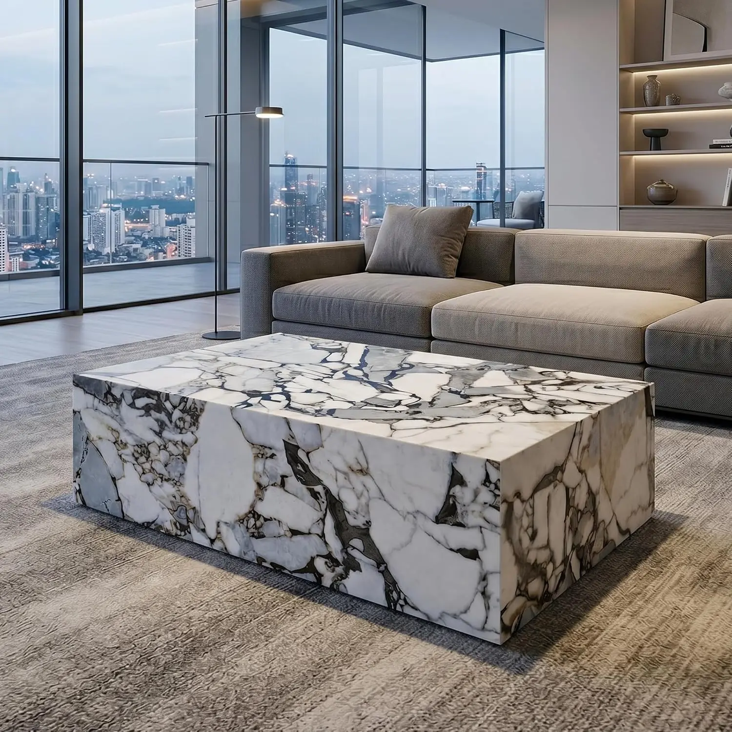 Faux Marble White Coffee Table Rectangle MDF Living Room Center Table For Home Ready To Use, Customized
