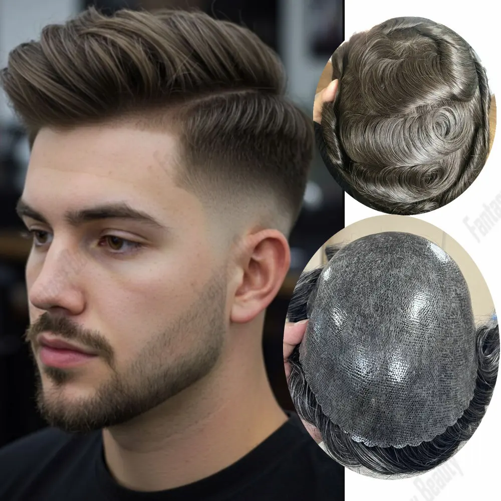 

Мужской парик из натуральной линии роста волос, супер прочный, тонкий, микрокожа, коричневый, черный, серый, 1B80, 100% протез из человеческих волос, самый дешевый шиньон