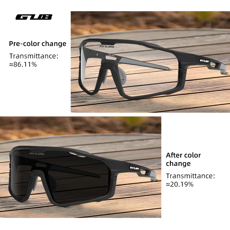 GUB 8000 Cycling Eyewear Goggle Photochromic & Polarized UV400 Sports Sunglasses PC Lens TR90 Frame Adjustable Bike Glasses