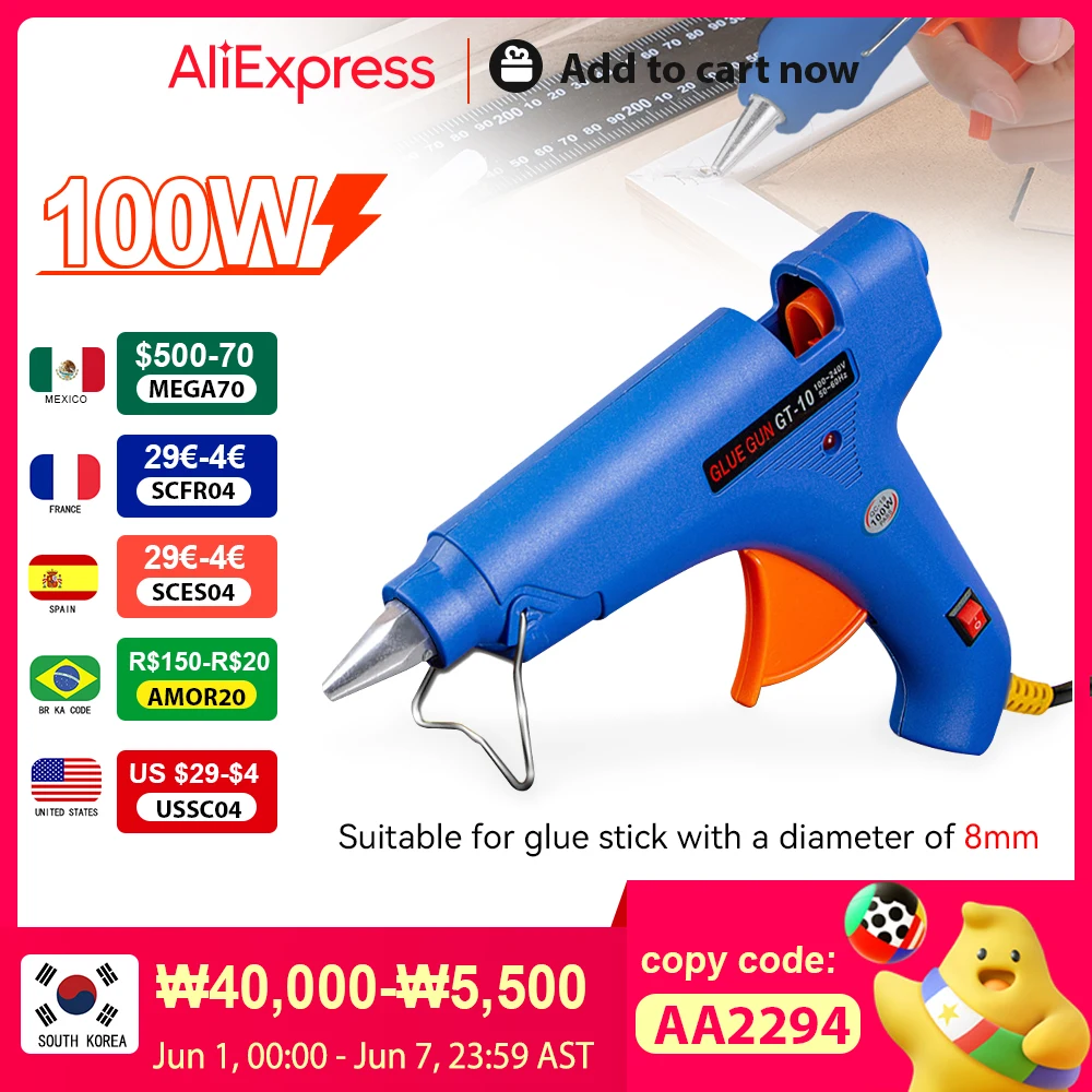 100W Hot Melt Glue Gun With 10pc 11*200mm Glue Stick Thermo Electric Heat Temperature Tool High Temp Heater Repair DIY Tool