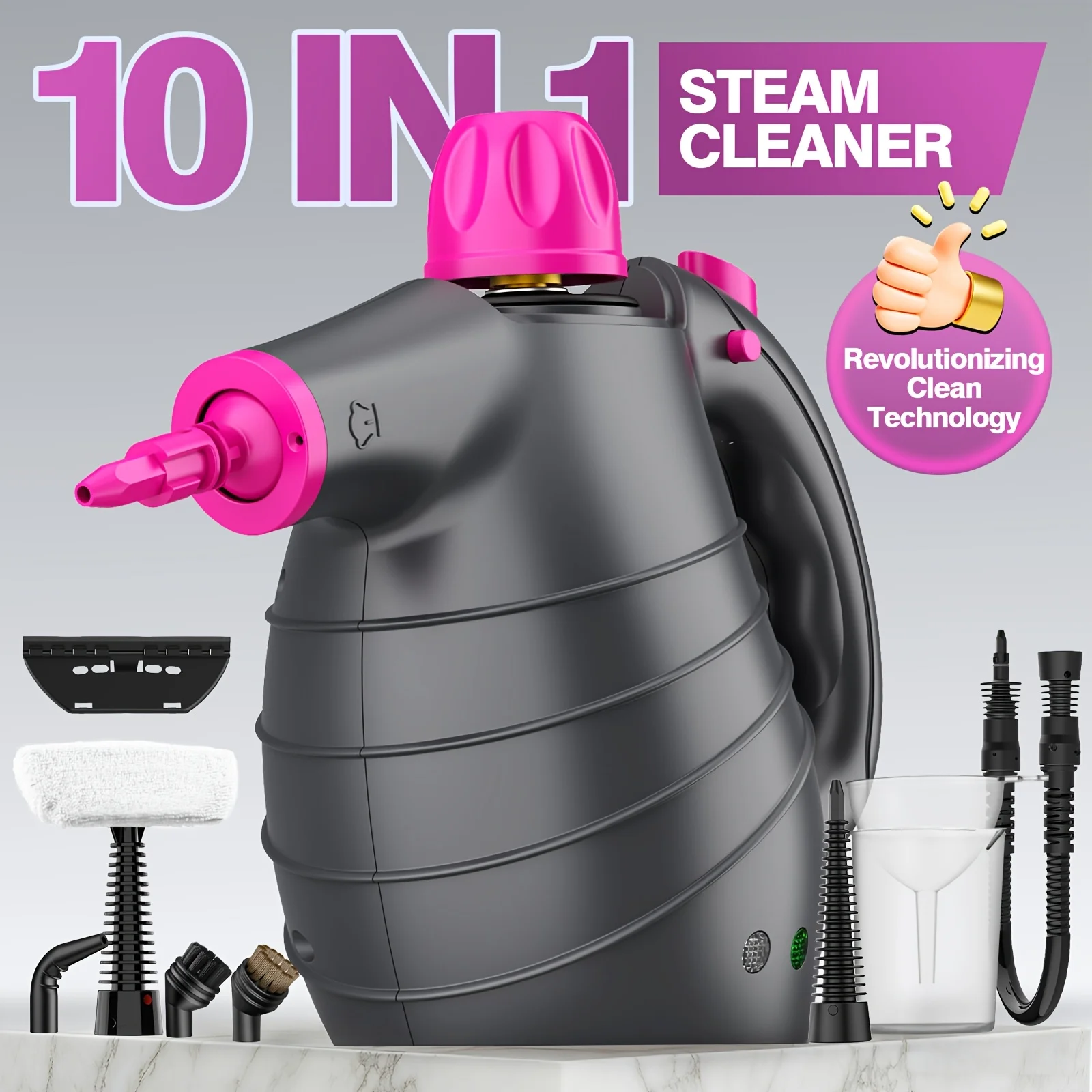 

1pc 1050W Handheld Steam Cleaner | 12 Brush Heads, Fast Heat-Up, Chemical Free, Lightweight & Portable, Large 11.83oz Water Tank