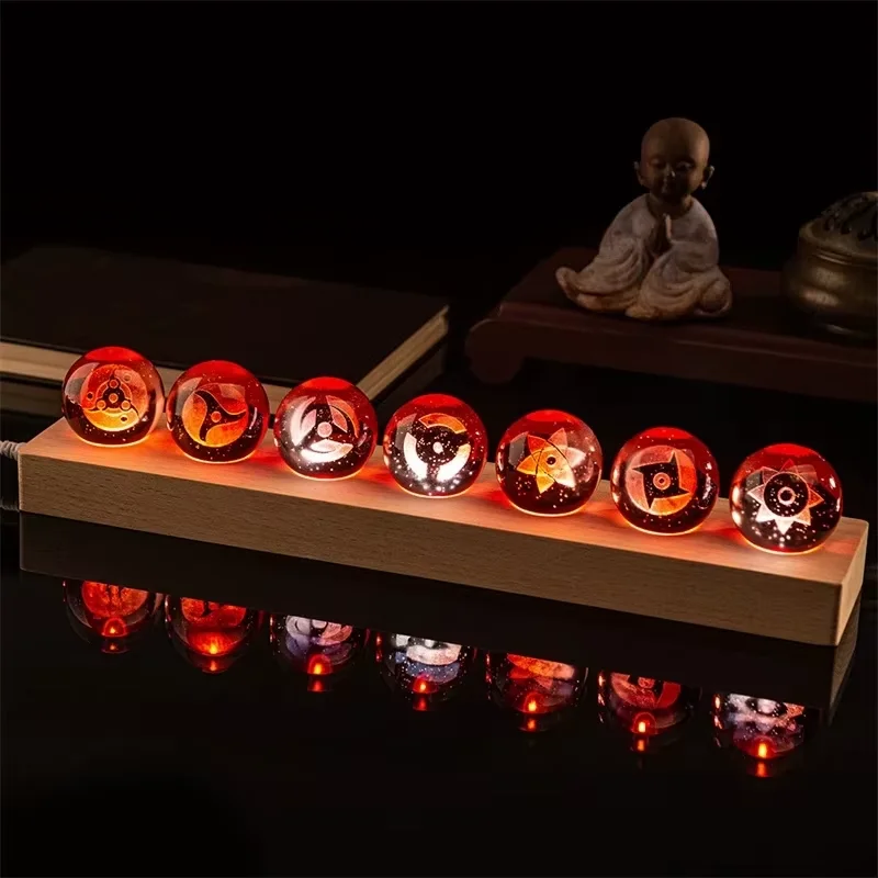Genshin Anime Sasukes Sharingans 크리스탈 볼 Led 베이스 USB 7pcs 야간 조명 분위기 조명 데스크탑 장식 장식 조명