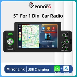 Podofo Universal Car Radio 1Din CarPlay Android Auto Multimedia Player BT MirrorLink FM Receiver for Volkswagen Toyota 5